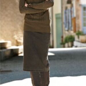 Peruvian connection Brown denim skirt with zippers at side hem and side waist